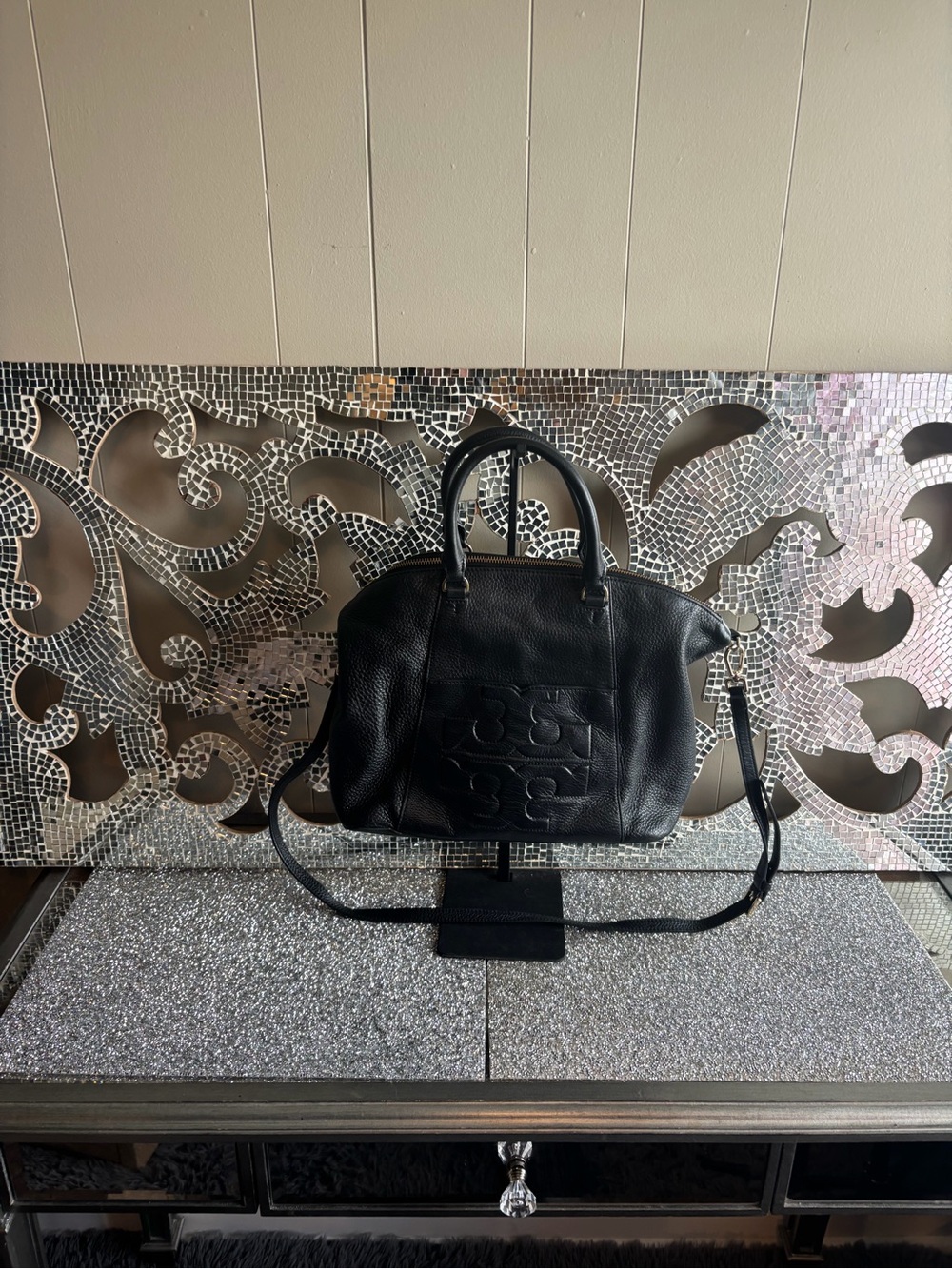 🎀Tory Burch Black Leather Satchel with Detachable Strap
